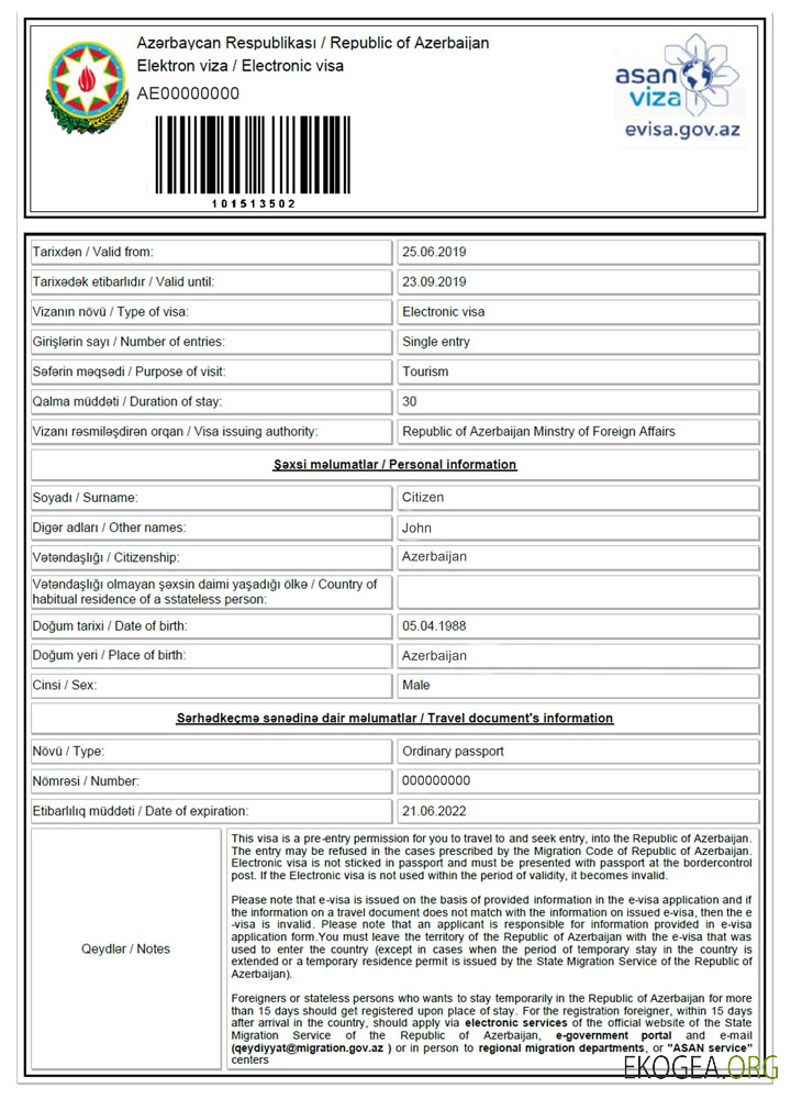 Visa électronique AZERBAÏDJAN template Visa électronique AZERBAÏDJAN template